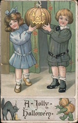 Children Holding up Jack O'Lantern: A Jolly Halloween Postcard