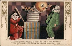 Hallowe'en Surprises - Two Clowns with Large Jack-in-the-box Halloween Samuel L. Schmucker Postcard Postcard Postcard