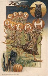 Dancing Haystacks and Hallowe'en Jack O'Lanterns Halloween Postcard Postcard Postcard