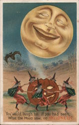 Witches Dancing Around Jack O'Lantern Postcard