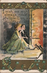 I wish we might always roast our Hallow-E'en nuts together Halloween Postcard Postcard Postcard