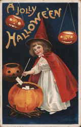 Girl Putting Wishes Into Pumpkin Postcard