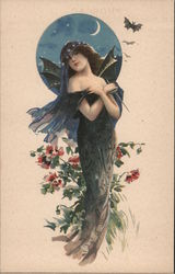 Fantasy Young Witch With Bat Wings Postcard