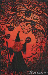 Tree Jack O Lanterns Webs Witch Redheaded Witch #1 By Postcard