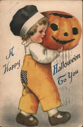 Young child carrying a jack-o-lantern Postcard