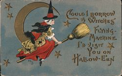 Witch Flying By Moon Postcard