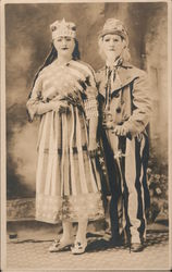 Couple in Patriotic Costumes, Masks, Uncle Sam Halloween Postcard Postcard Postcard