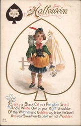 Boy Carrying Pumpkin with Cat Postcard