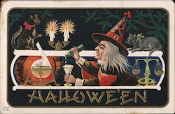 Hallowe'en - Witch mixing a potion Halloween Postcard Postcard Postcard