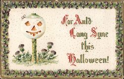 For Auld Lang Syne this Halloween - White Jack-O-Lantern on a Pole Postcard Postcard Postcard