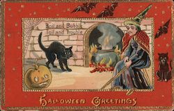 Witch Tending Cauldron on Fire Postcard