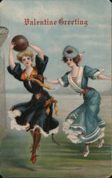 Valentine Greeting Two women playing basketball Postcard