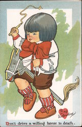 Don't Drive a Willing Horse to Death - Child Riding a Toy Horse Postcard