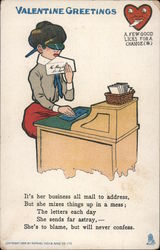 Valentine Greetings, woman licking envelopes- A few good licks for a change Comic Postcard Postcard Postcard