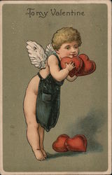 To My Valentine - Cupid in Apron Holding Hearts Postcard