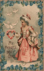 My Heart's Best Gift Woman holding heart wreath and doves Postcard