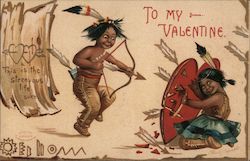 To My Valentine, a little Indian boy shooting an error at a little Indian girl. Postcard