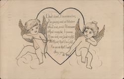 Two Cupids- Don't shoot, I surrender, I'm young and so tender. Postcard Postcard Postcard