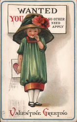 Valentine Greeting Wanted you no other need apply woman in hat Postcard