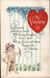 My Valentine- Cupid's arrow pierced my heart with loving thoughts from a dart Postcard Postcard Postcard