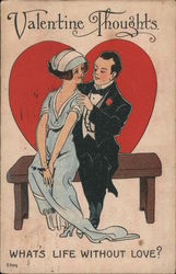 Valentine Thoughts- What's Life Without Love? Couple on bench in front of heart Couples Postcard Postcard Postcard