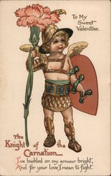 The Knight of the Carnation - Cupid in Ancient Roman Armor Holding Flower Postcard Postcard Postcard