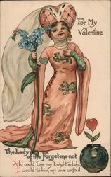 For My Valentine The Lady of the Forget-me-not queen with flower Postcard