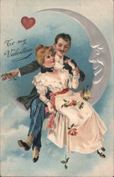 To my Valentine- Couple sitting on crescent moon Couples Postcard Postcard Postcard