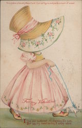 Little Girl in Dress and Sunbonnet, For My Valentine Postcard