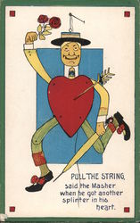 Wooden Puppet: "Pull the string..." Postcard