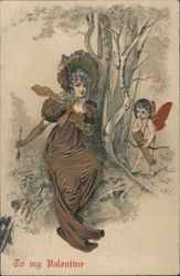 To my Valentine Cupid and woman holding an arrow Postcard