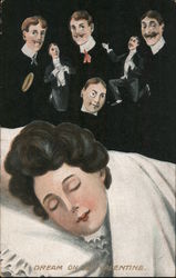 Dream on my Valentine Woman dreaming of man 5 images of the man above sleeping head Postcard