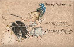 To my Valentine Cupid with an eagle On eagle's wings I bring to you Postcard