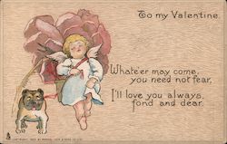 To My Valentine Cupid looking at dog Postcard