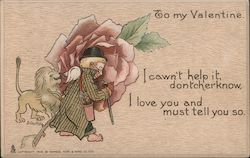 To My Valentine - Cupid and a Lion Postcard