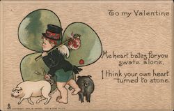 Cupid dressed as a leprechaun with pigs in front of a shamrock Postcard Postcard Postcard