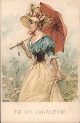 Woman with Umbrella, To My Valentine Postcard