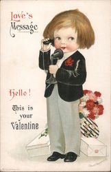 Love's Message - Child Talking into Telephone in Front of Presents and Flowers Children Ellen Clapsaddle Postcard Postcard Postcard