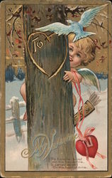 To My Valentine- Cupid behind a Tree trunk Postcard Postcard Postcard