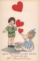 Love's fairy bubbles, bright and fine I'll blow with you My Valentine boy and girl heart bubbles Children Postcard Postcard Postcard