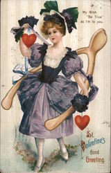 St. Valentine's fond Greeting My Wish "Be True" as I'm to you. Woman in a wishbone Postcard