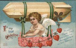 To my true Valentine Cupid in open air plane Postcard