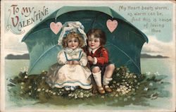 To My Valentine- Boy and Girl sitting Under an Umbrella Children Postcard Postcard Postcard