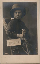 Valentine A Boy with a Pipe Sitting in a Chair Postcard