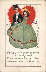 My Valentine Man and Woman about you I'm stark staring ravingly mad Postcard