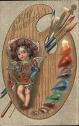 To My Valentine - Cupid on a Painting Pallete Postcard Postcard Postcard