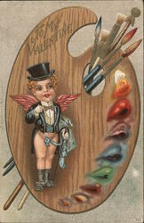 Cupid in Front of Big Painting Palette, To My Valentine Postcard Postcard Postcard