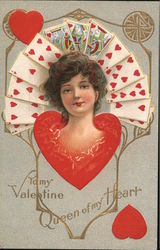 Woman's head inside a heart with a deck of cards above her head Postcard