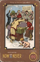 Woman Play Ring Toss with Men's Heads, Cupid Plays Marbles Postcard