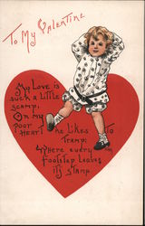 Little Boy Walks on Heart, To My Valentine Postcard